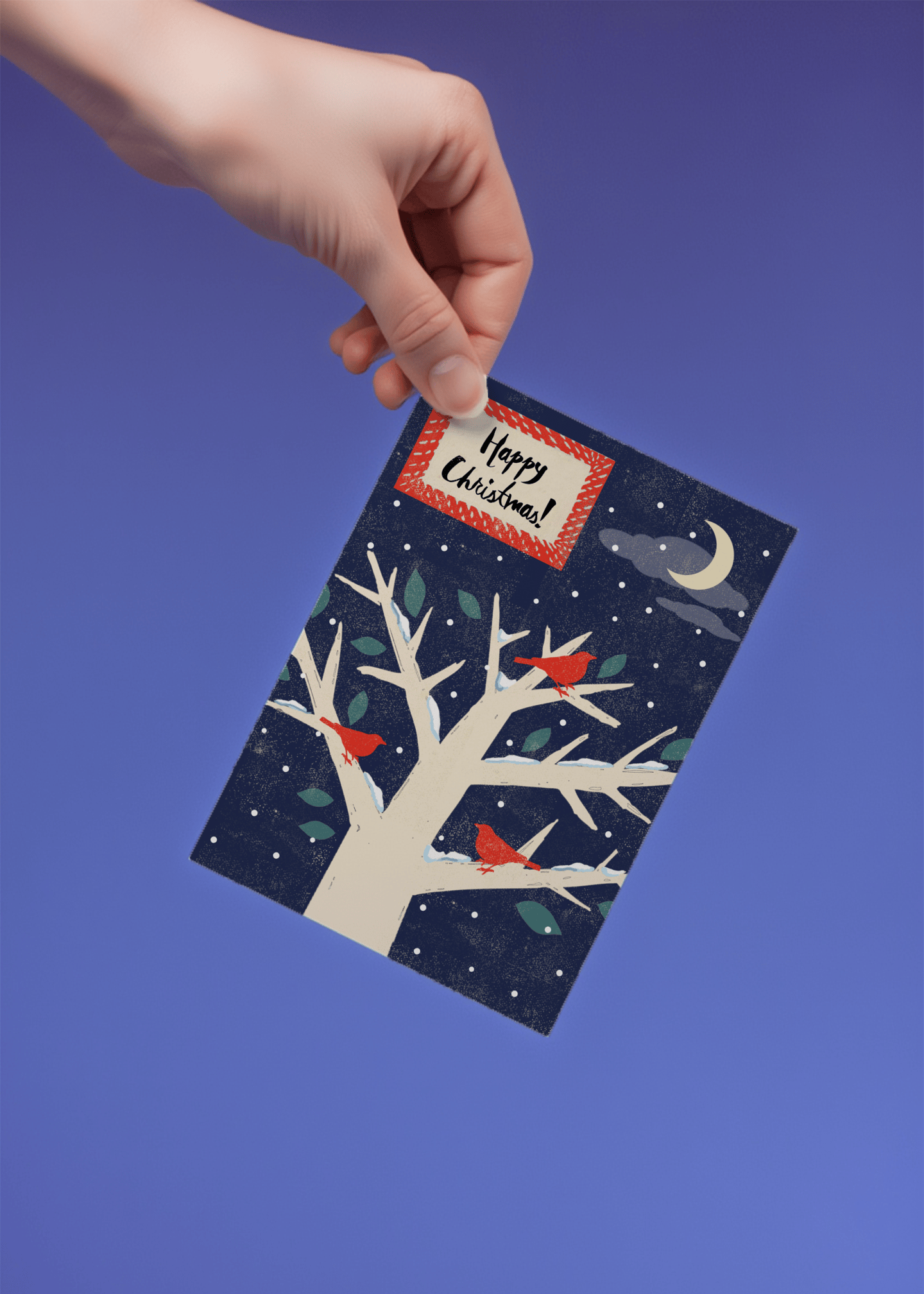 Happy Christmas - Red Birds in Winter Tree mockup 4