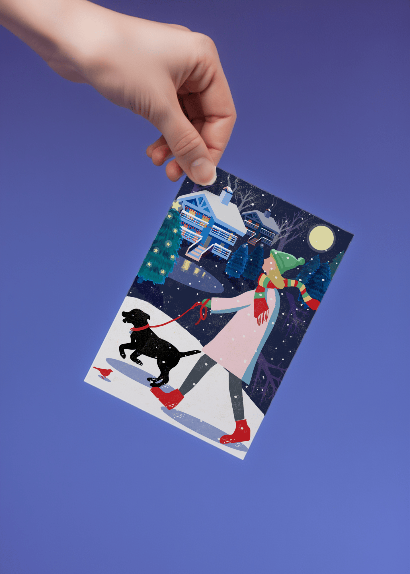 Christmas Dog Walk Night Scene mockup 4