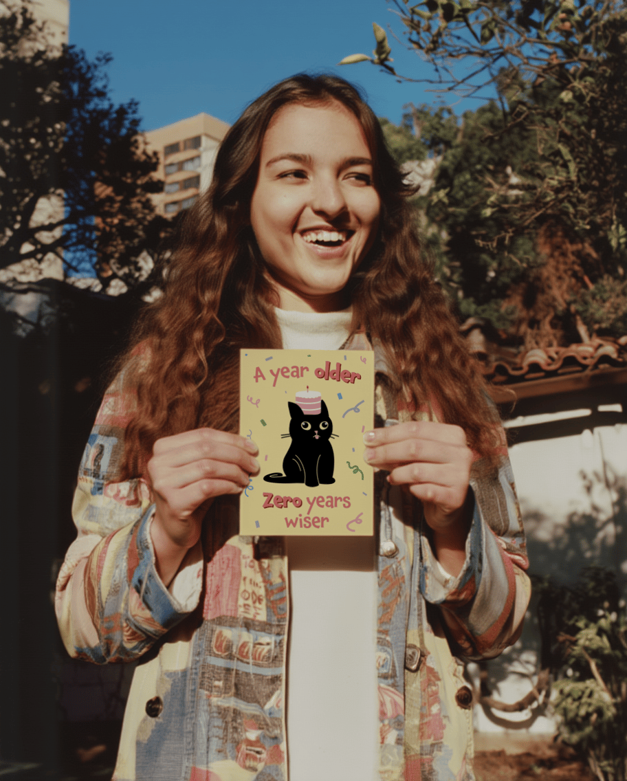 Zero Wiser Birthday Cat Card mockup 6