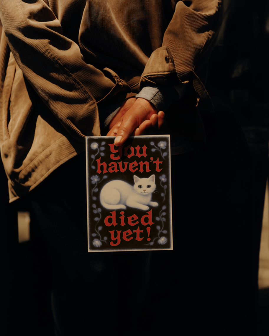 You Haven’t Died Yet Cat Card mockup 5