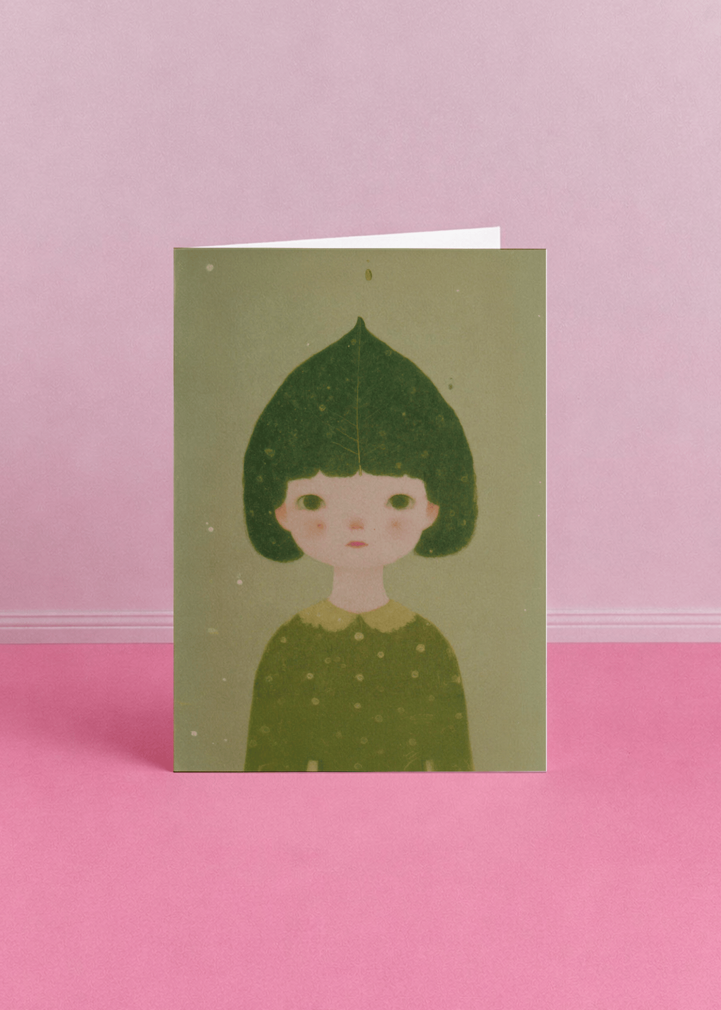 Whimsical Leaf Hat Child Card mockup 5