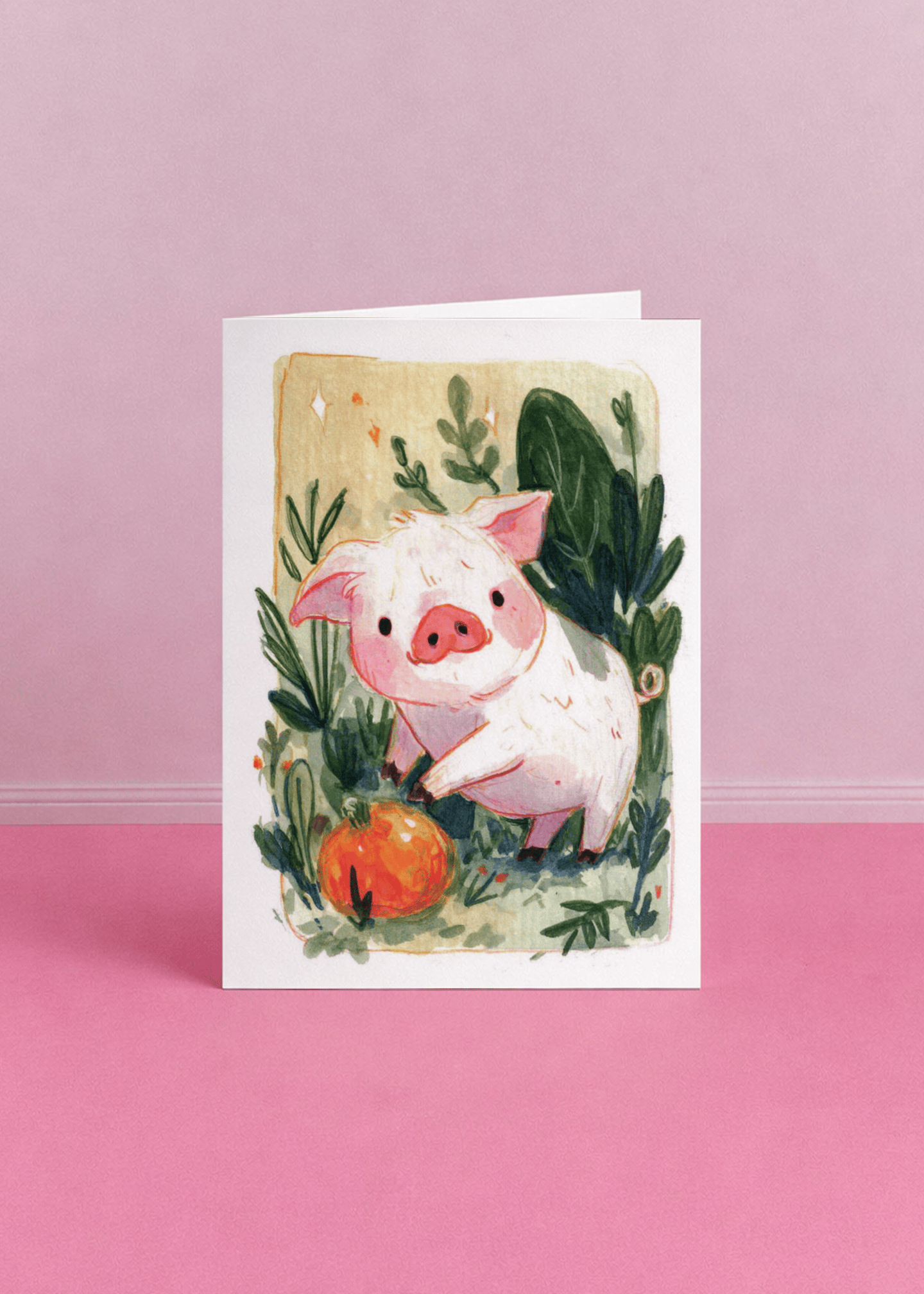 Adorable Piglet and Pumpkin Card mockup 5