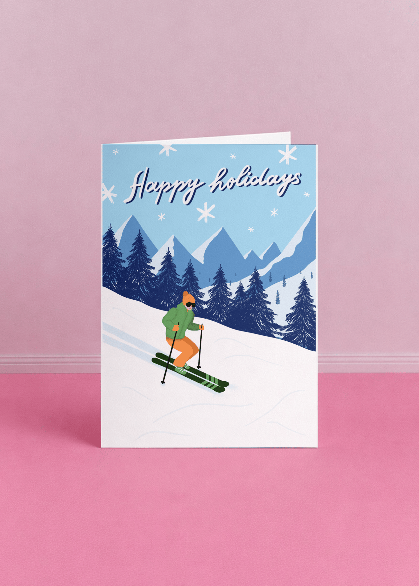 Happy Holidays Skiing in the Mountains mockup 4