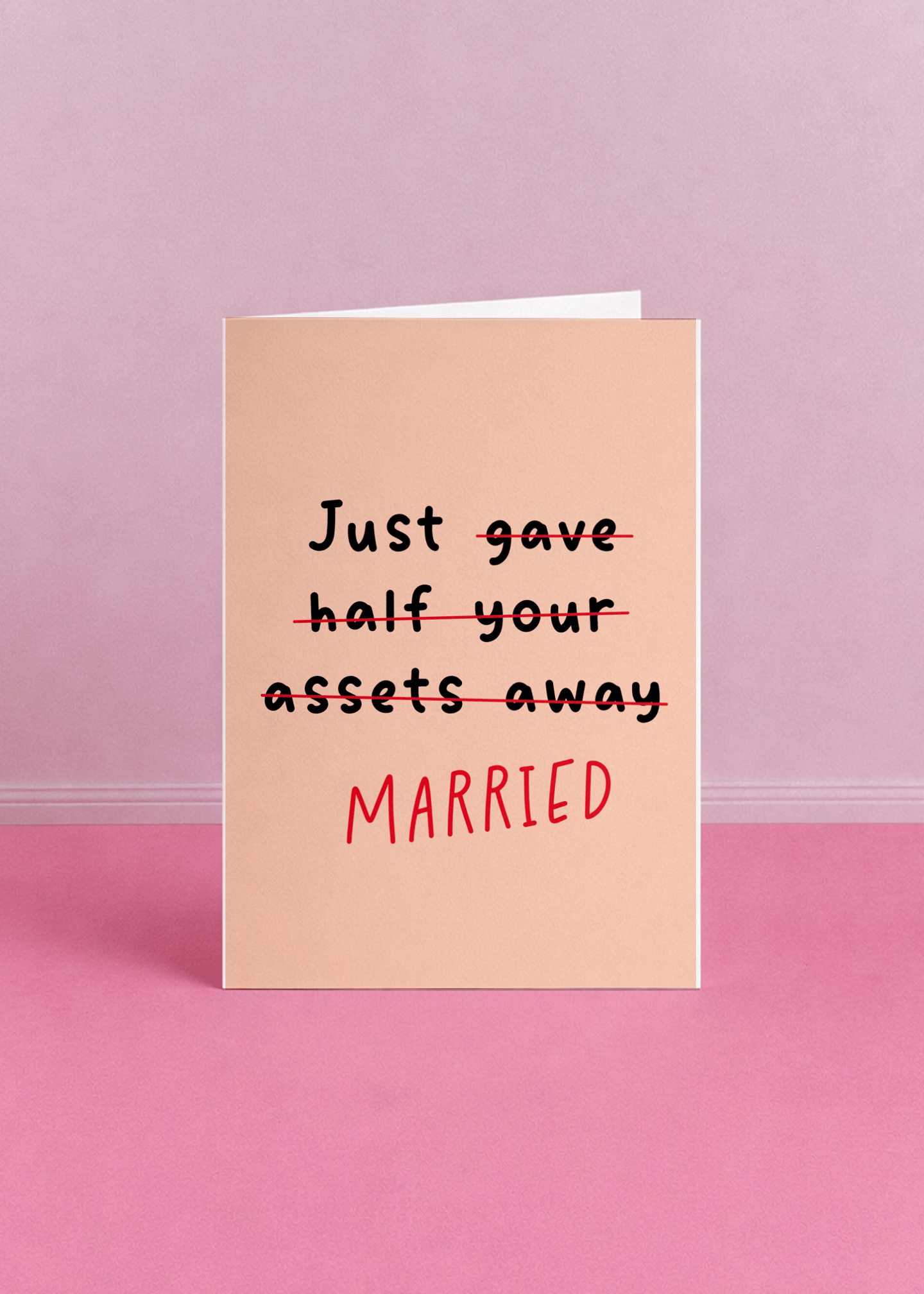 Half Your Assets Wedding Card mockup 5