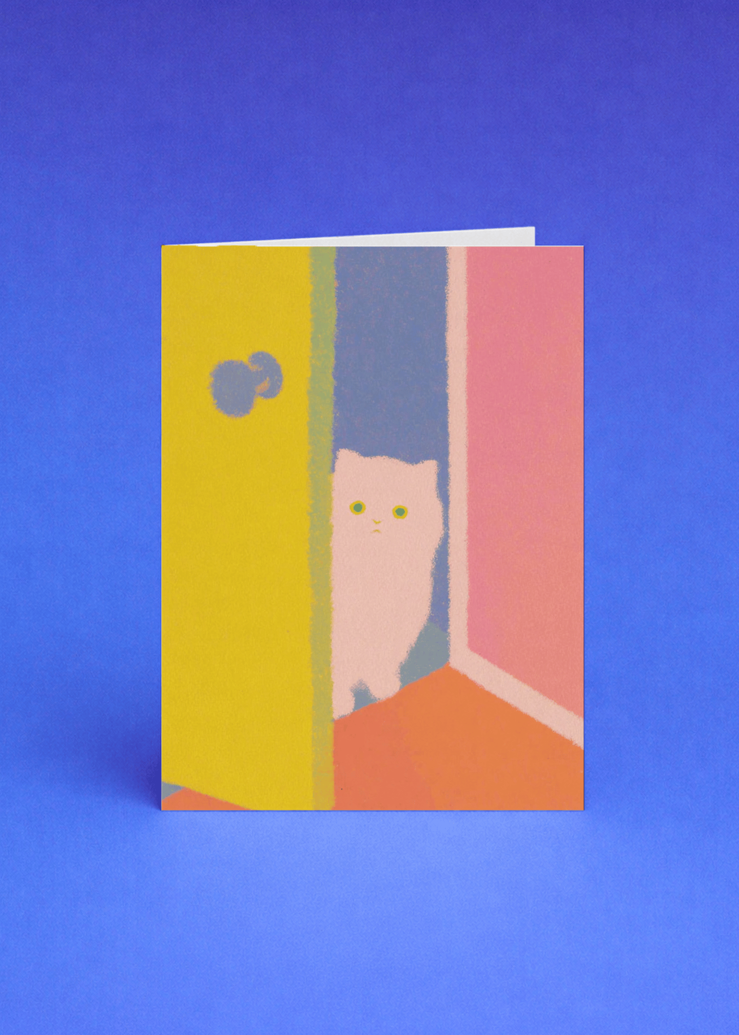 white cat near open door mockup 5