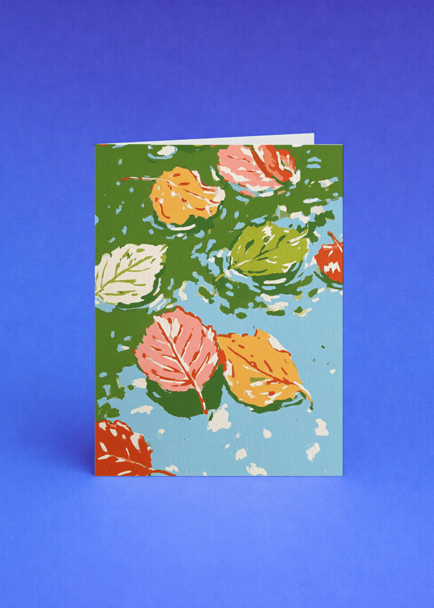 Floating Autumn Leaves Greeting Card mockup 5