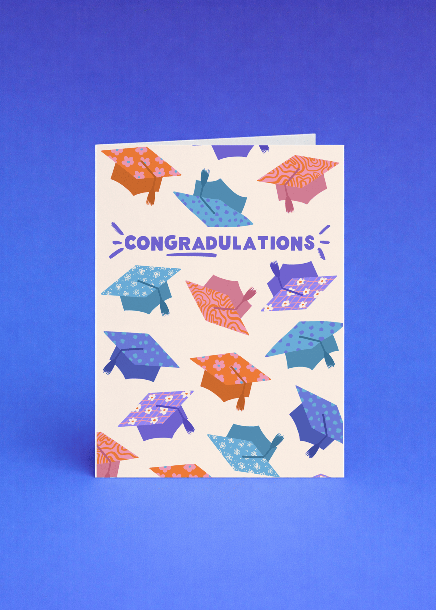 Patterned Grad Hats Congratulations Card mockup 5