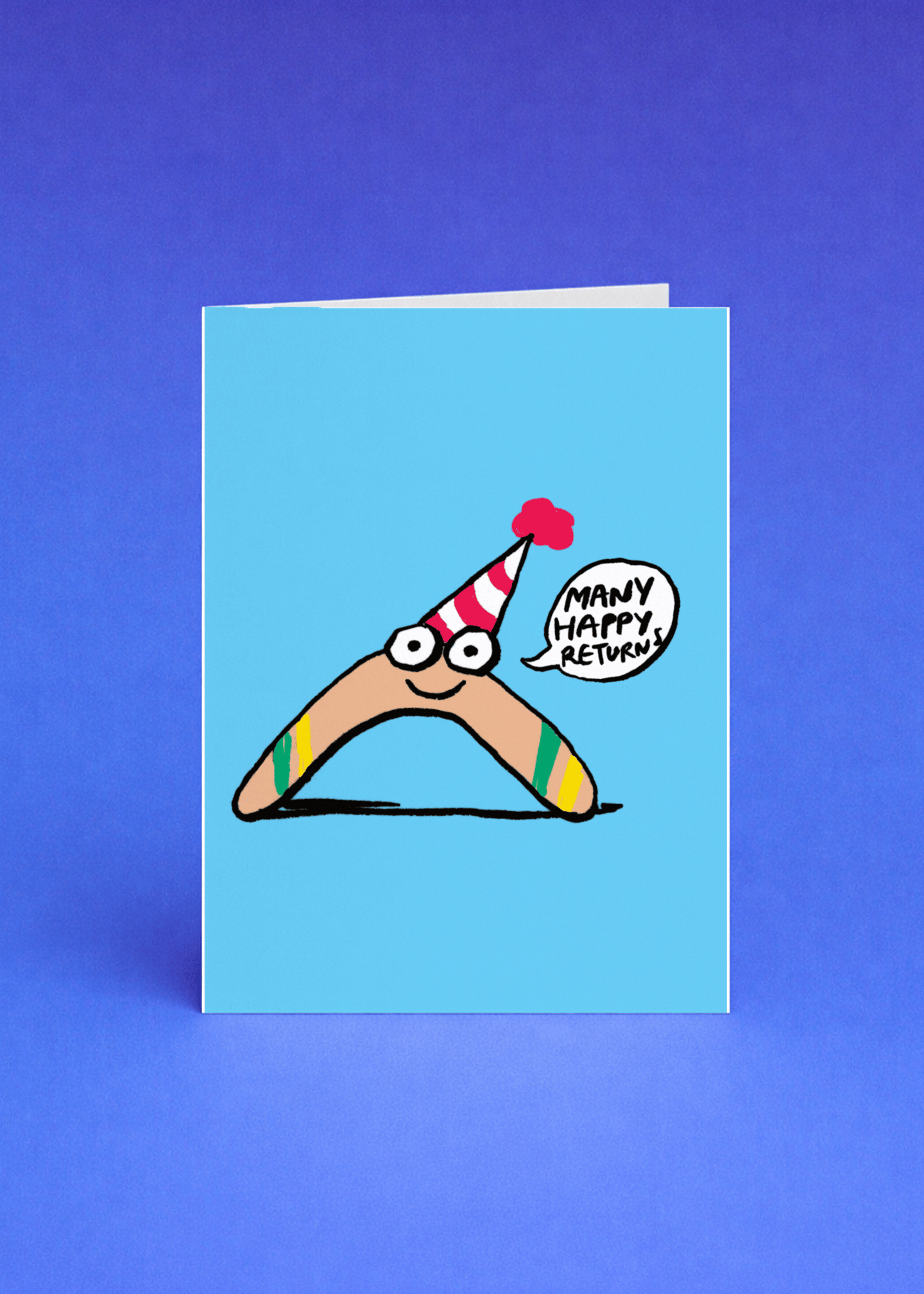 Boomerang Many Happy Returns Birthday Card mockup 5