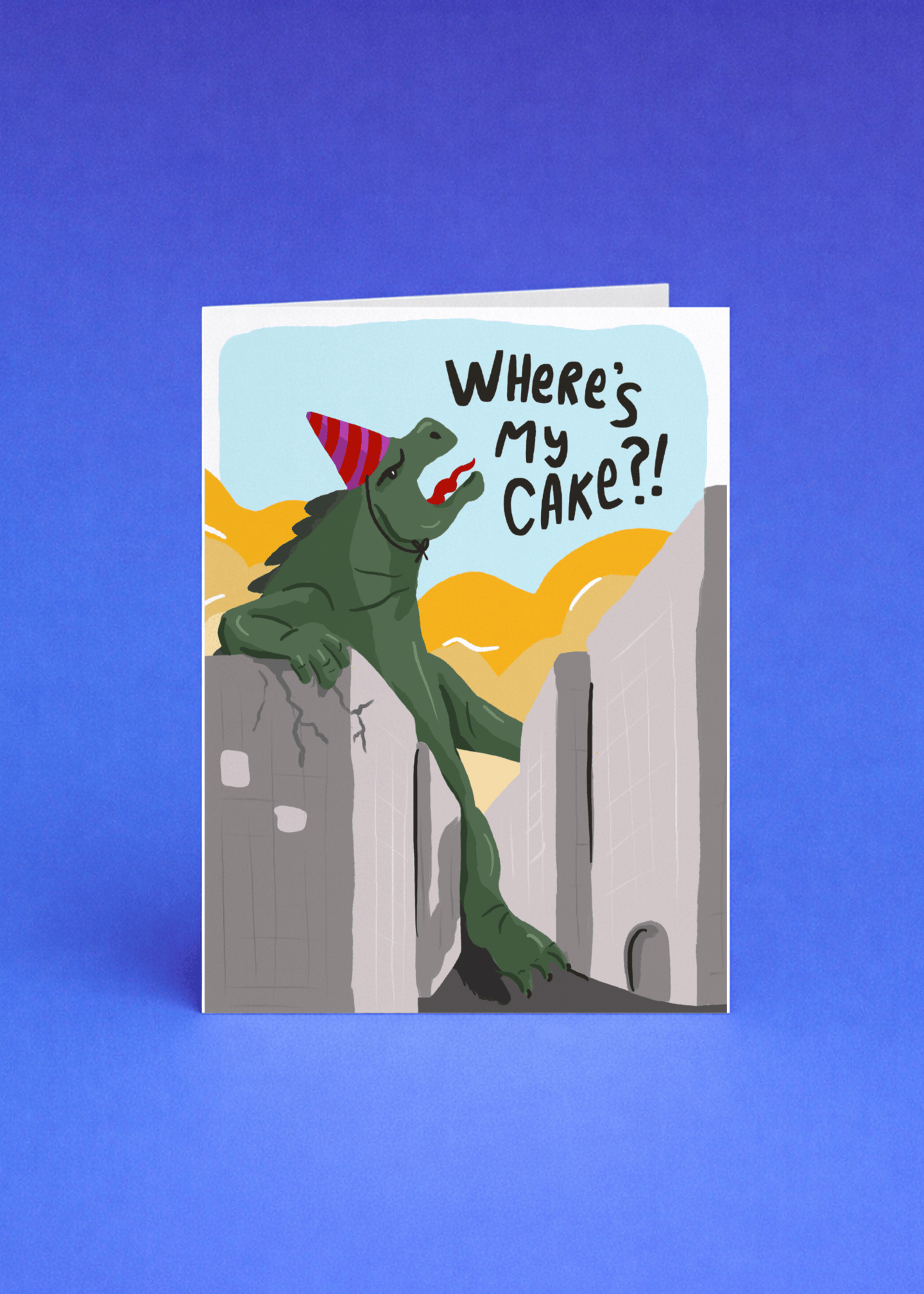 Giant Lizard Cake Demand Birthday Card mockup 5