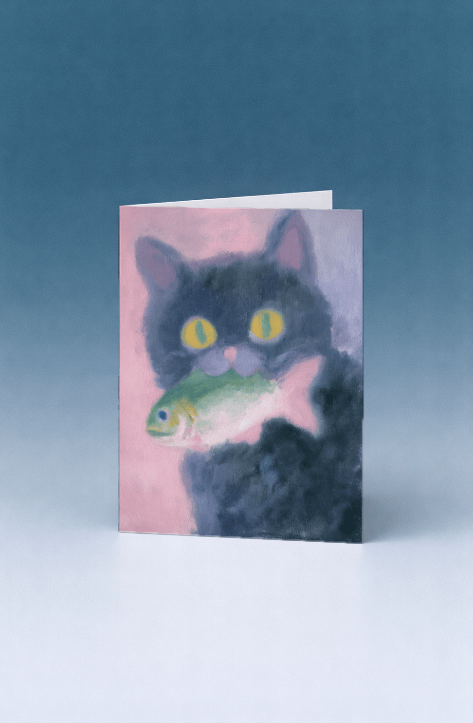 Quirky Cat with Fish Fun Card mockup 5
