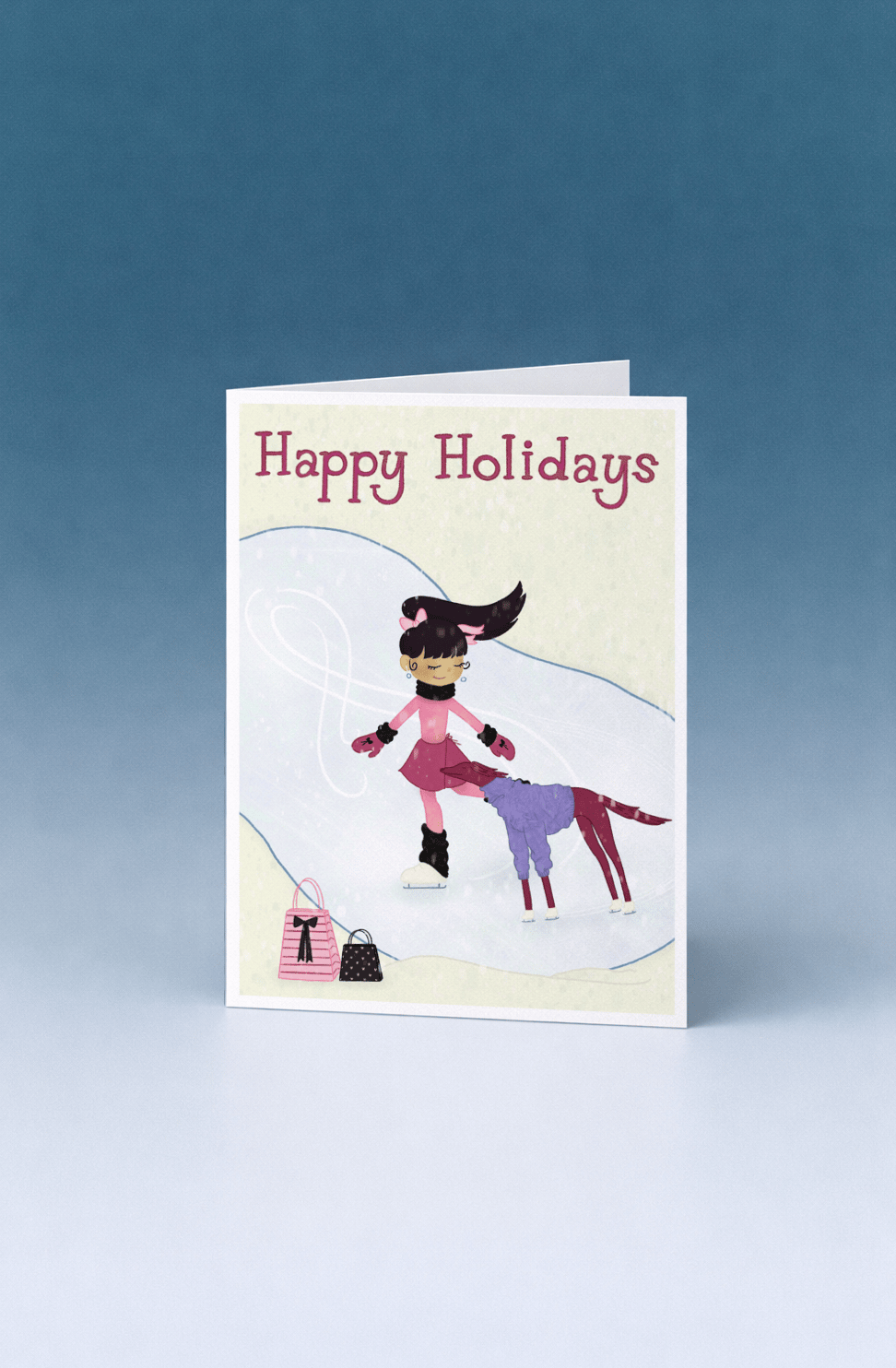 Happy Holidays Ice Skating Card mockup 5
