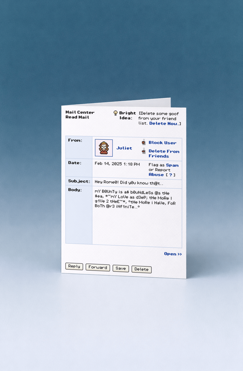 Pixel Juliet Love Email Card mockup 5