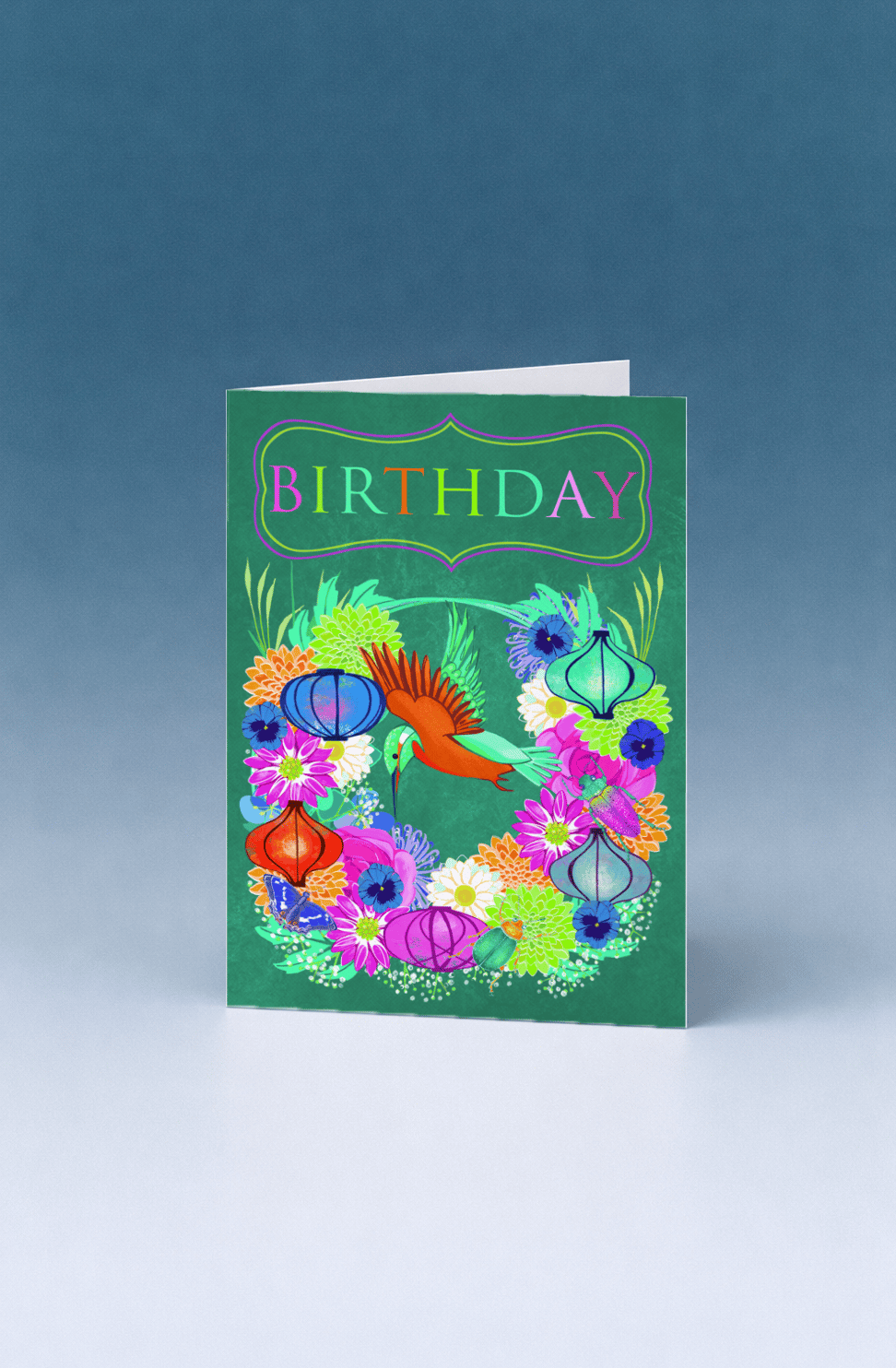 Hummingbird Floral Birthday Card mockup 5