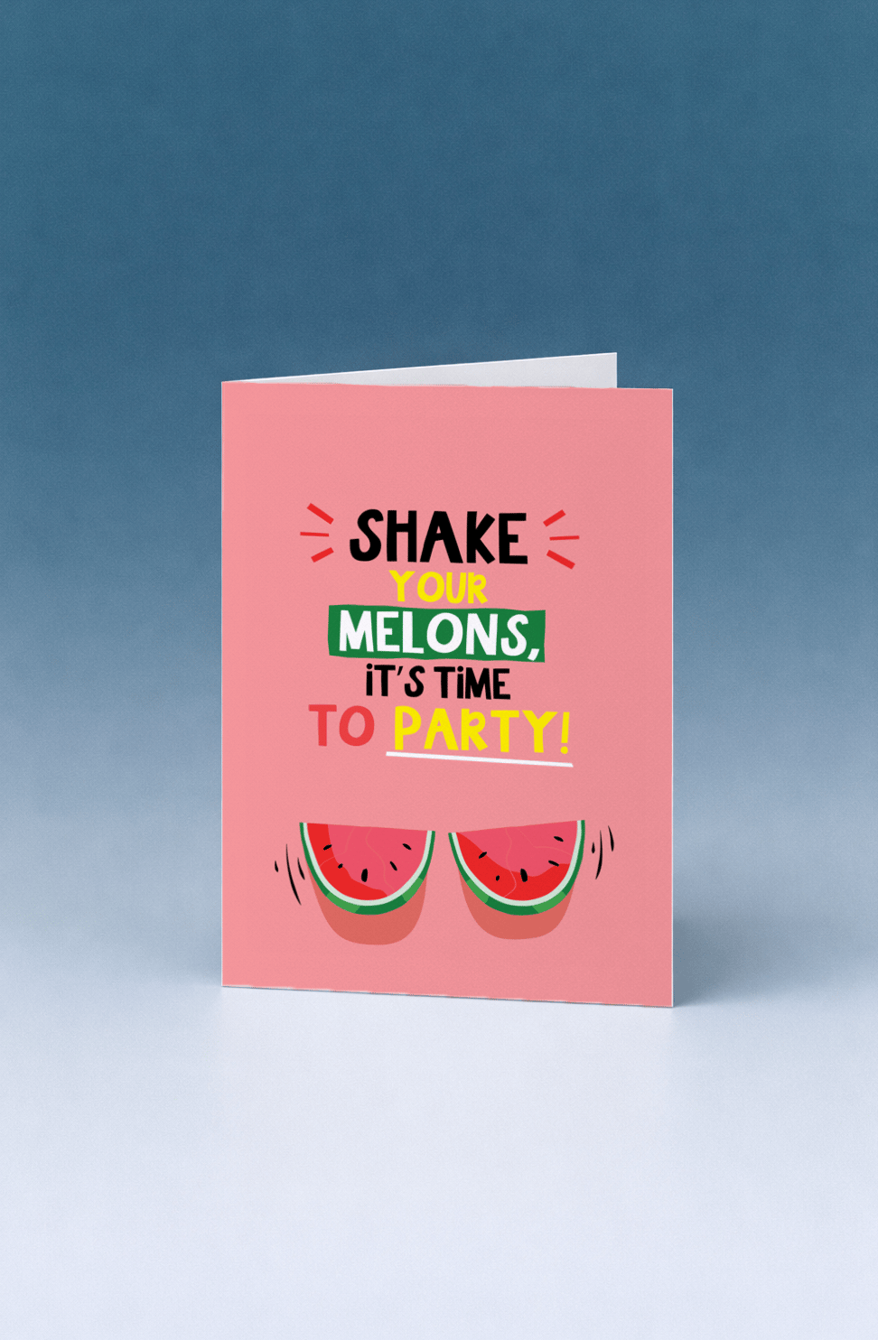 Shake Your Melons Party Card mockup 5