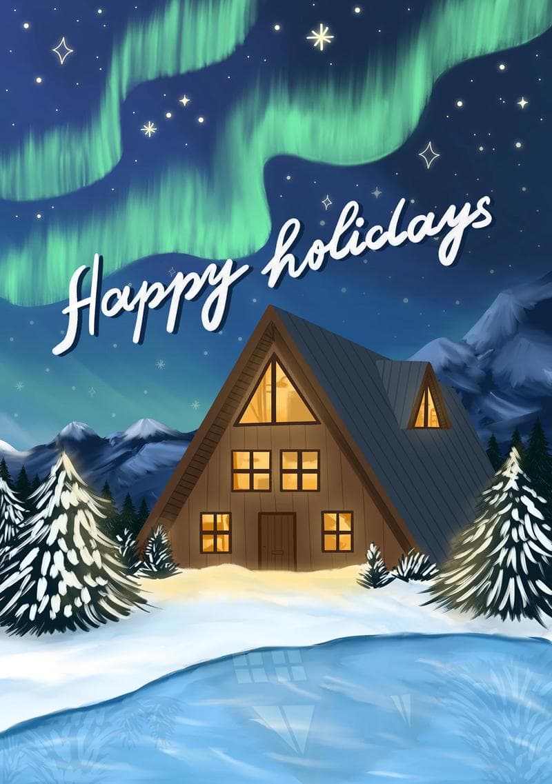 Cozy Cabin Northern Lights Card