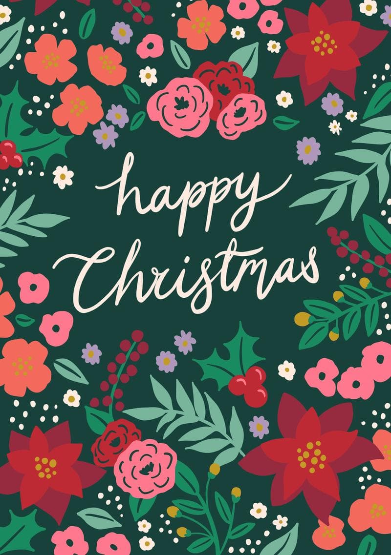 Floral Happy Christmas Card