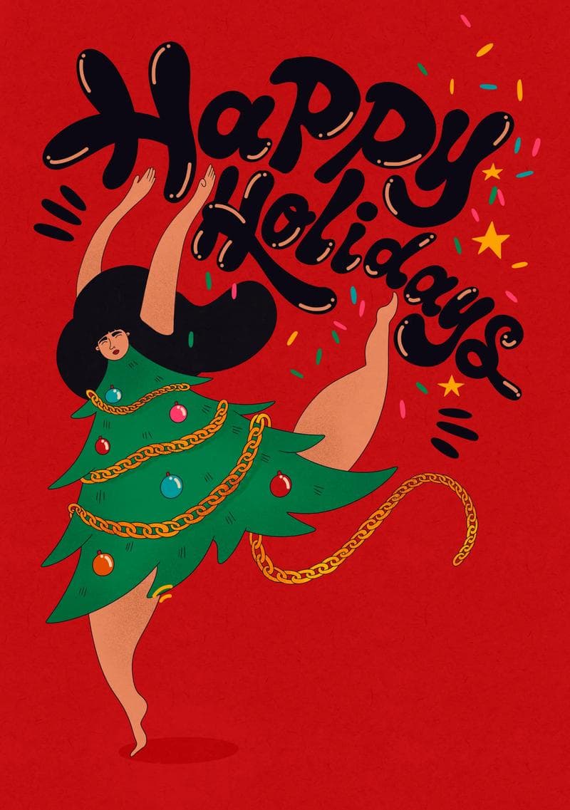 Dancing Christmas Tree Lady Holiday Card