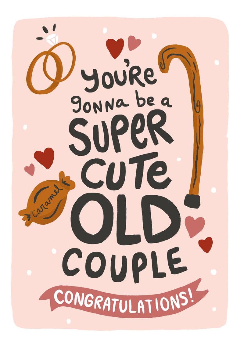 Super Cute Old Couple Wedding Card
