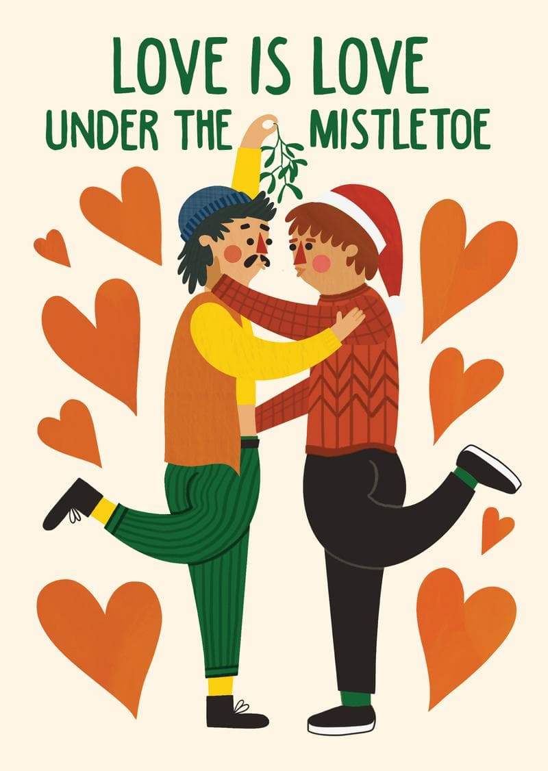 Love is Love Under the Mistletoe Christmas card