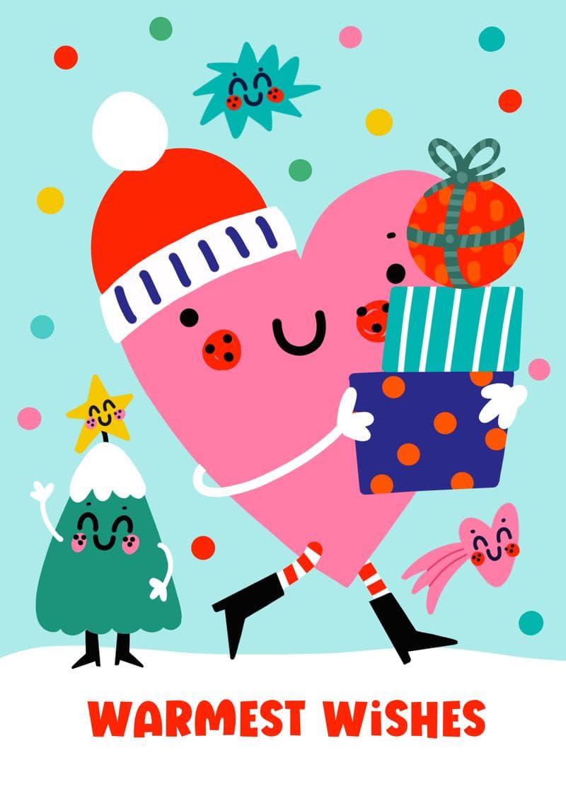Warmest Wishes Heart and Gift Illustration card