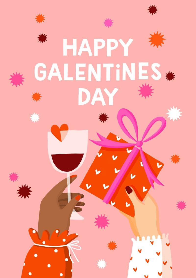 Happy Galentine's Day Gift and Wine card