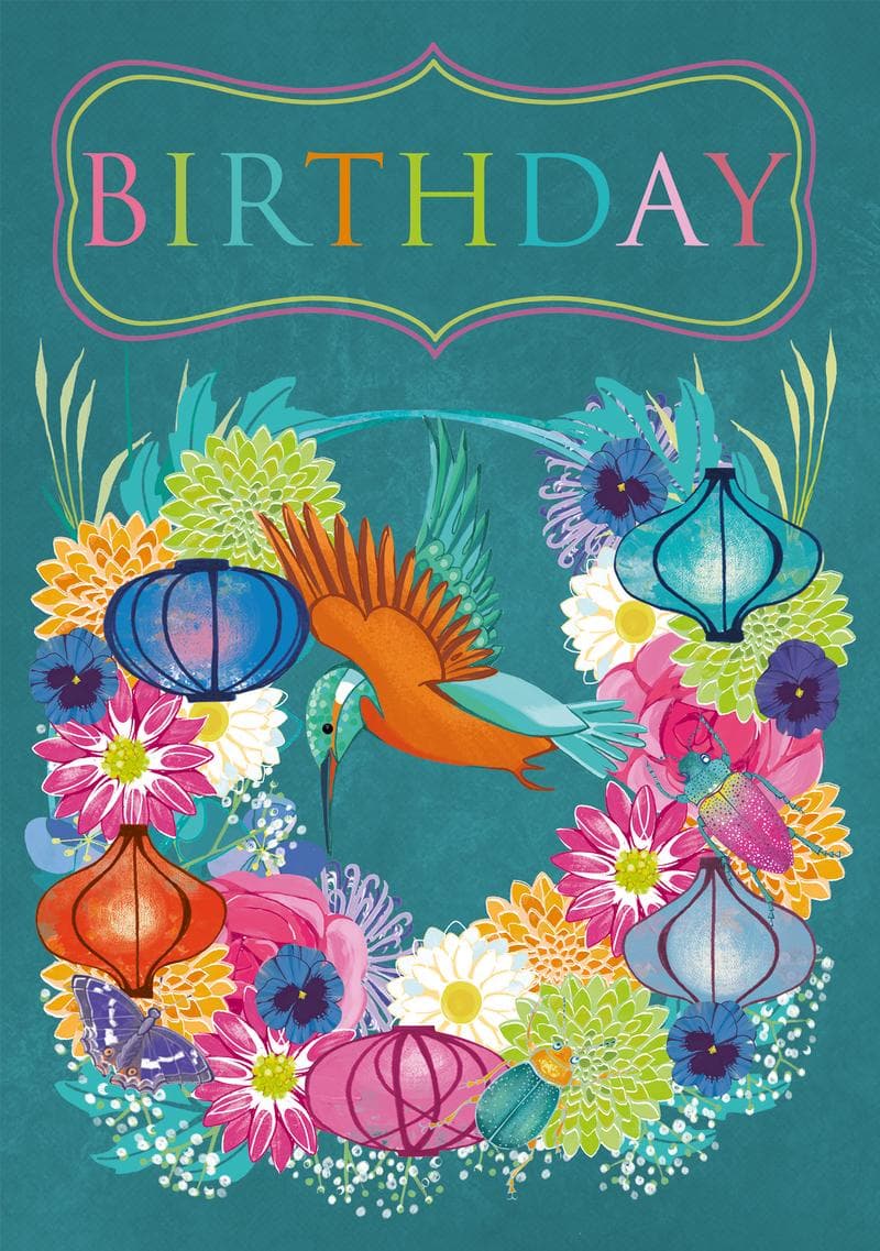 Hummingbird Floral Birthday Card