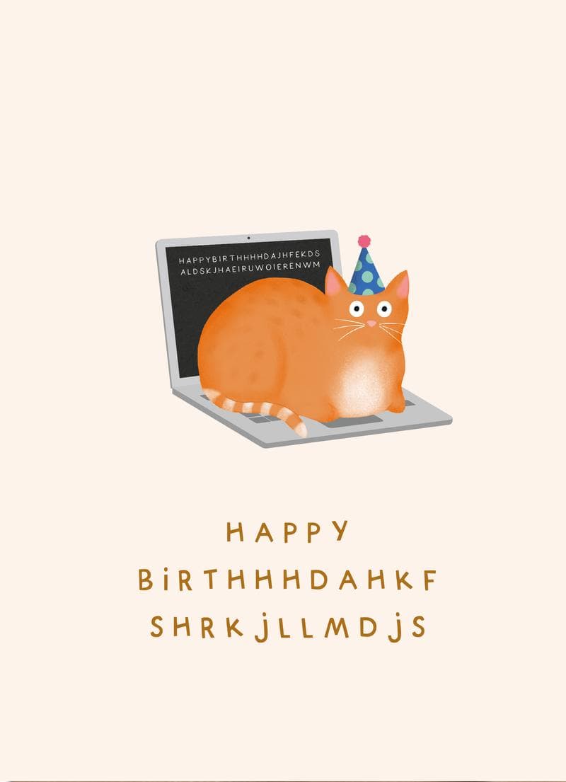 Cat on Laptop Birthday Card card
