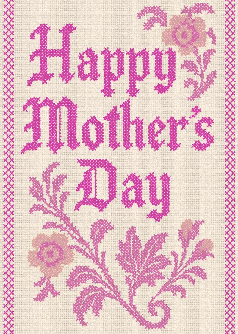 Cross-Stitched Happy Mother’s Day card