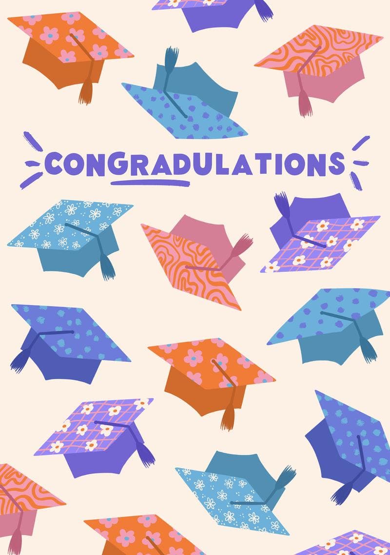 Patterned Grad Hats Congratulations Card