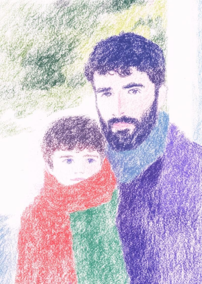 Father and Son Winter Hug Card card