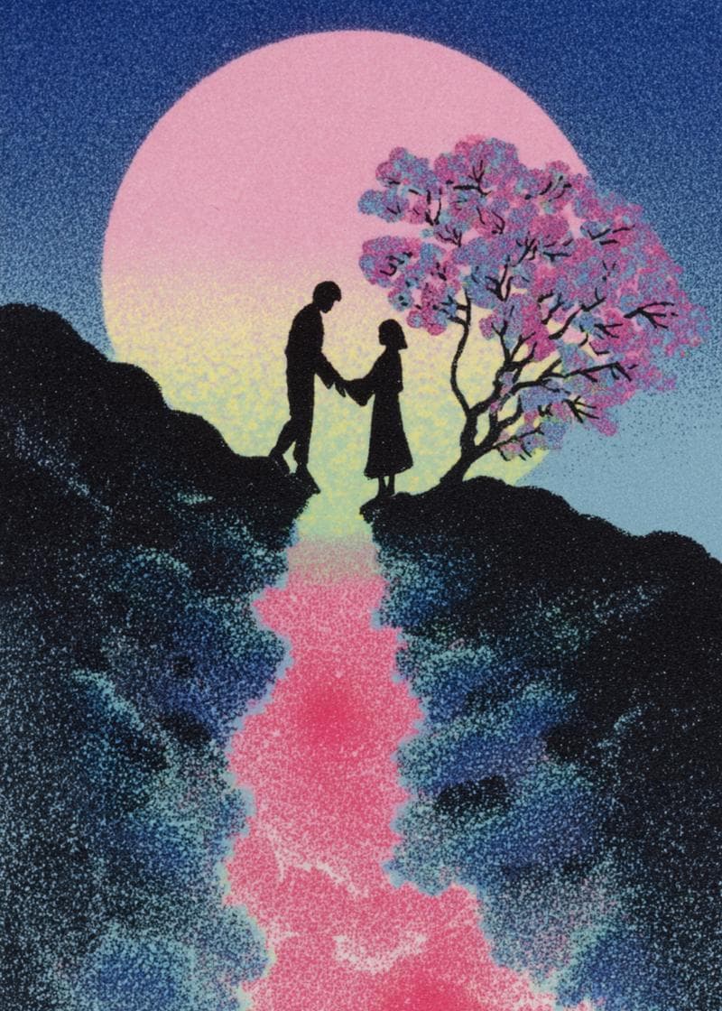 Moonlit Love Under Cherry Blossoms card