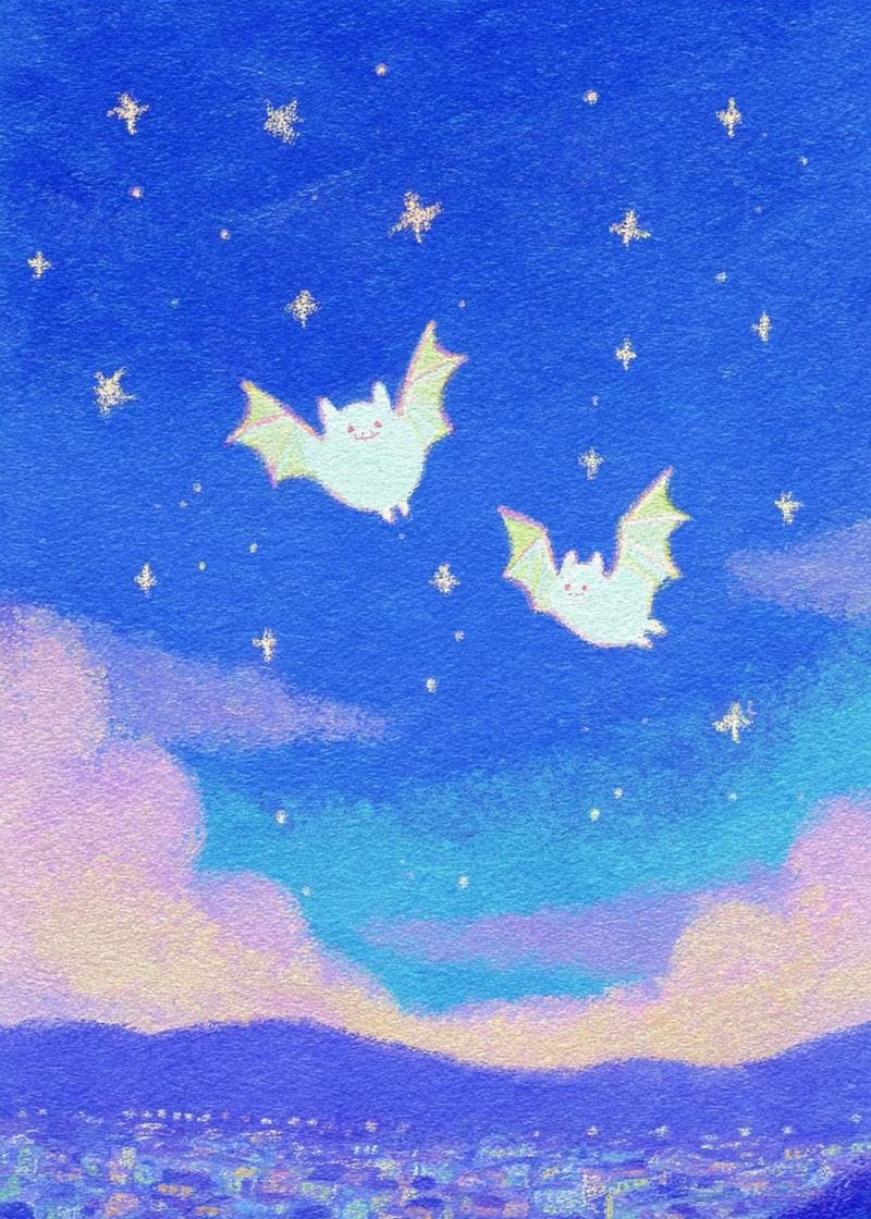 Starry Night Bat Greetings card