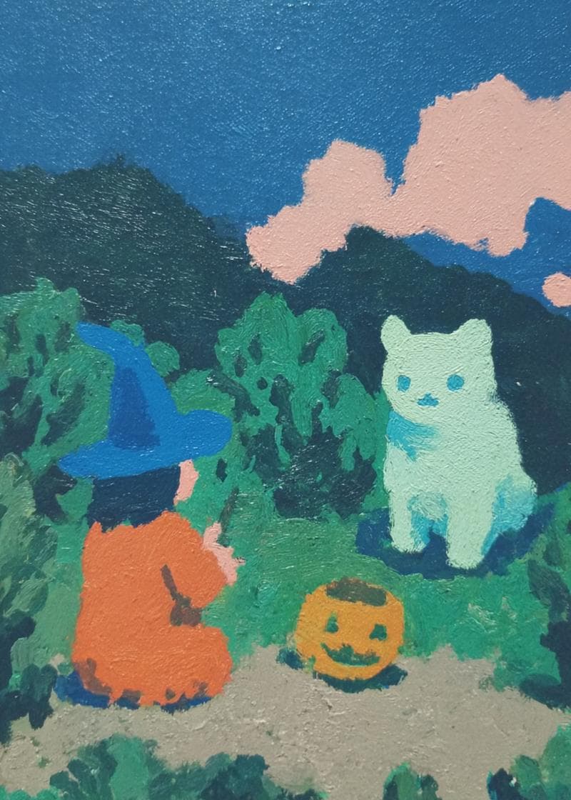 Enchanting Witch and Ghostly Cat card