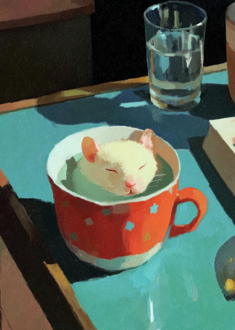 Cozy mouse in a Cup card