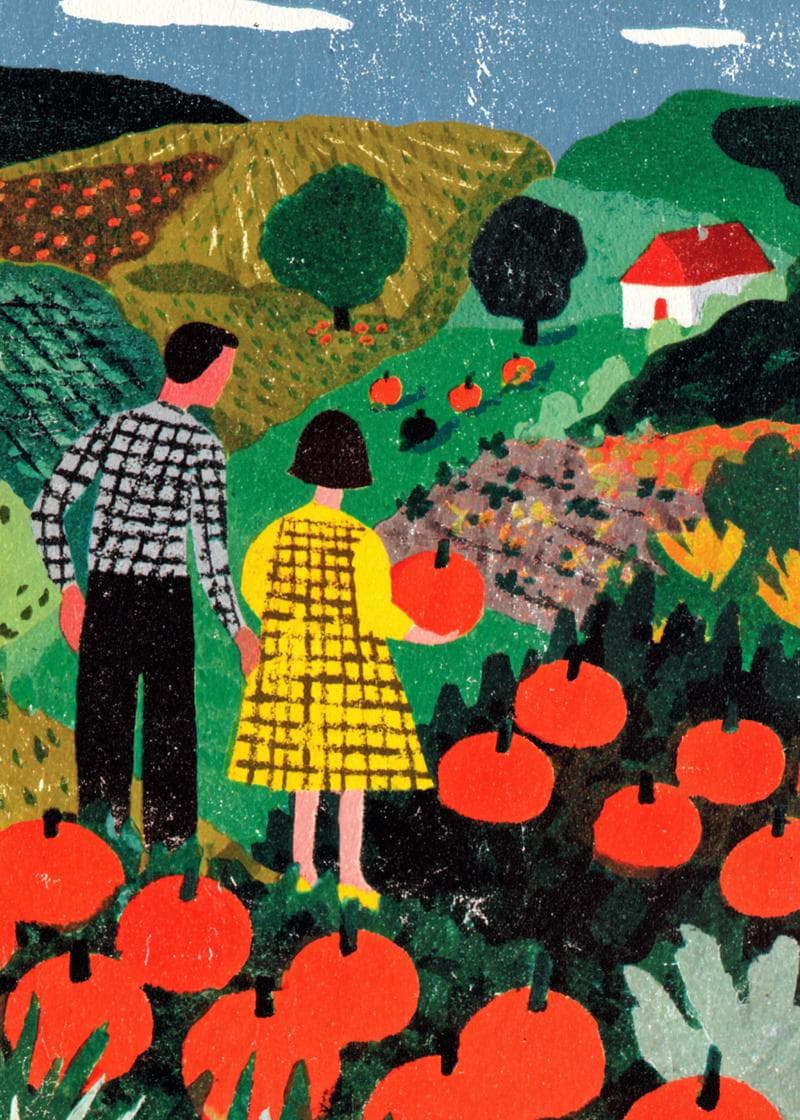Whimsical Pumpkin Harvest Scene card