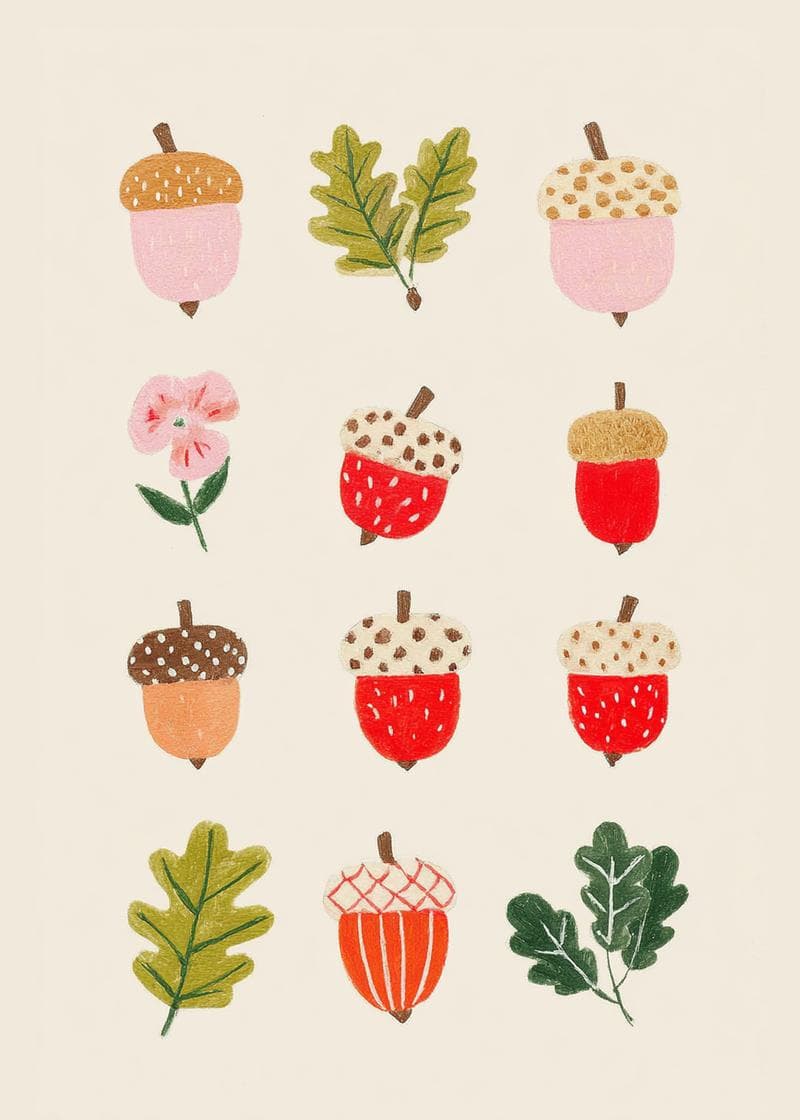 Whimsical Acorn & Leaf Greetings card