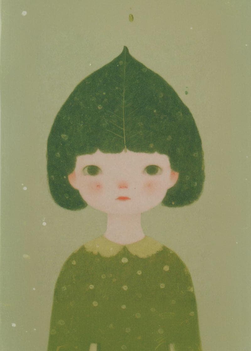 Whimsical Leaf Hat Child Card card