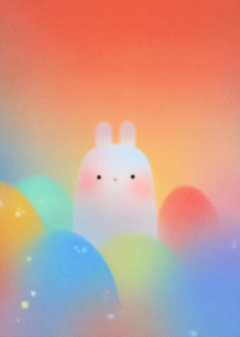 Cute Bunny in Rainbow Clouds card