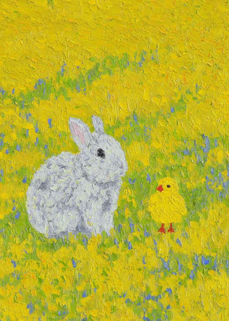 chick and bunny painting card
