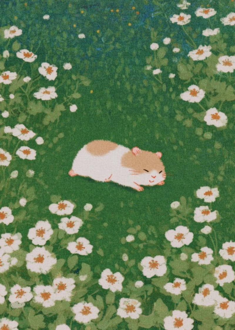 hamster laying in grass card