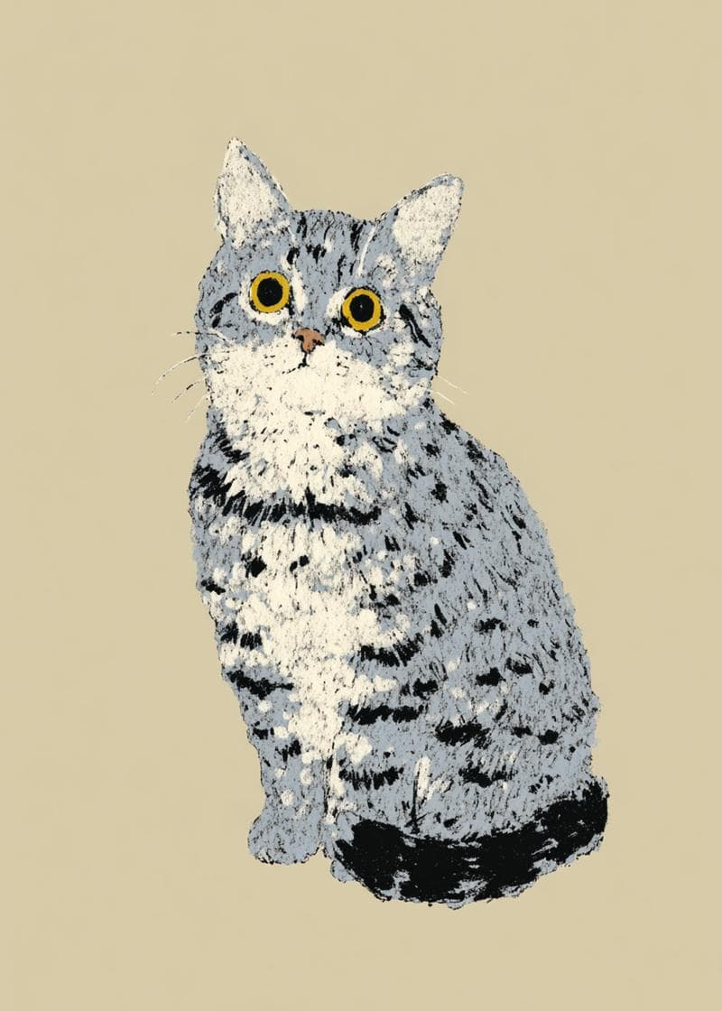 grey tabby cat sitting card