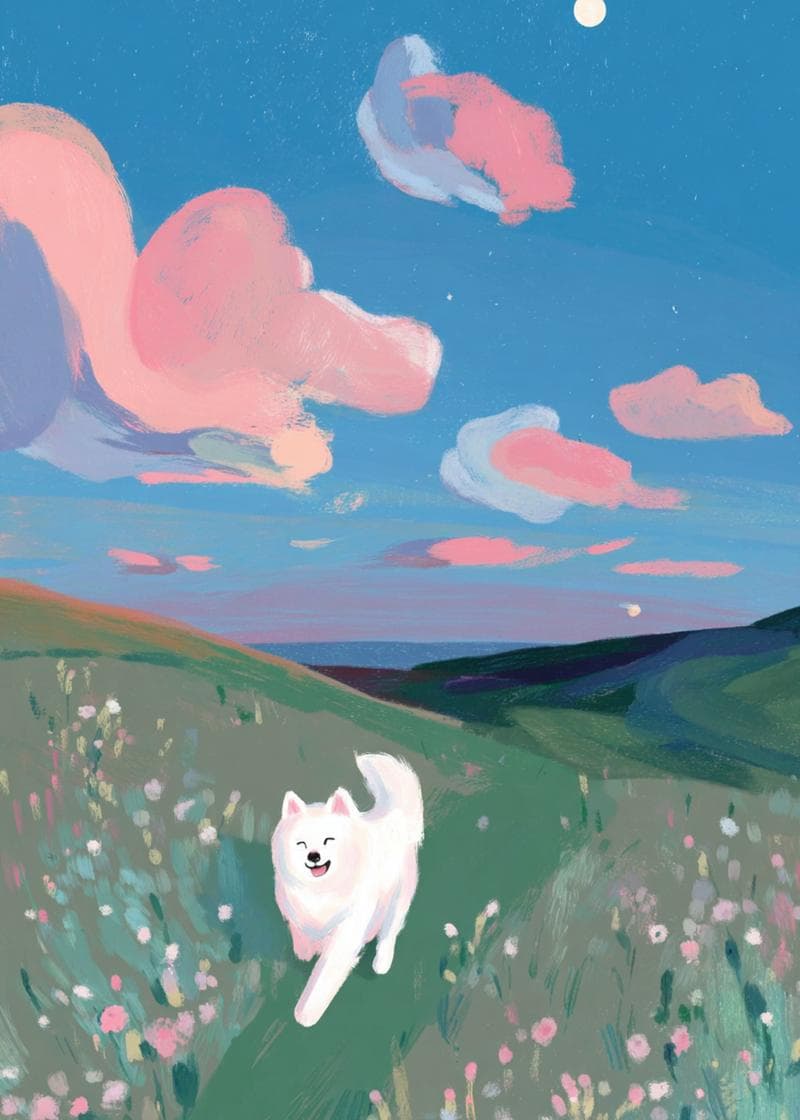 white dog in field card