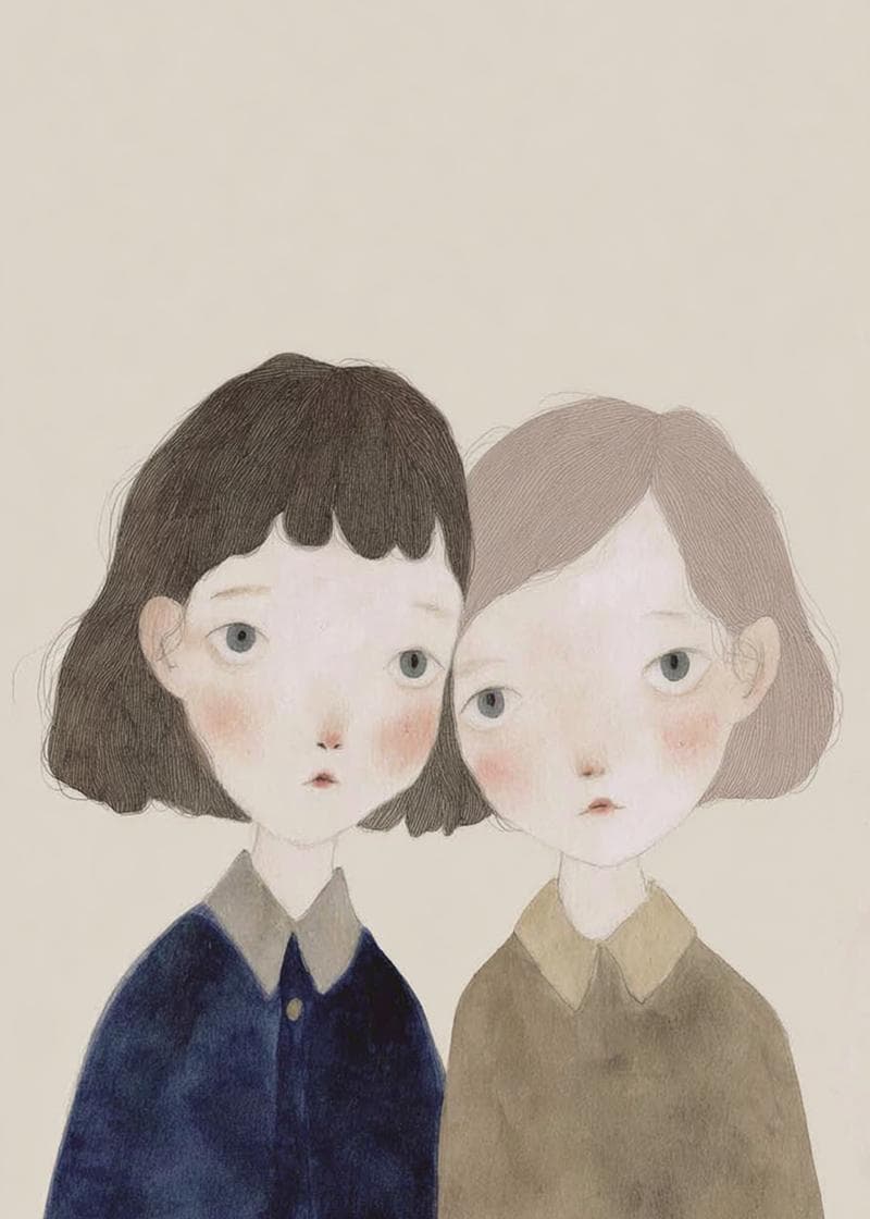 two girls illustration card