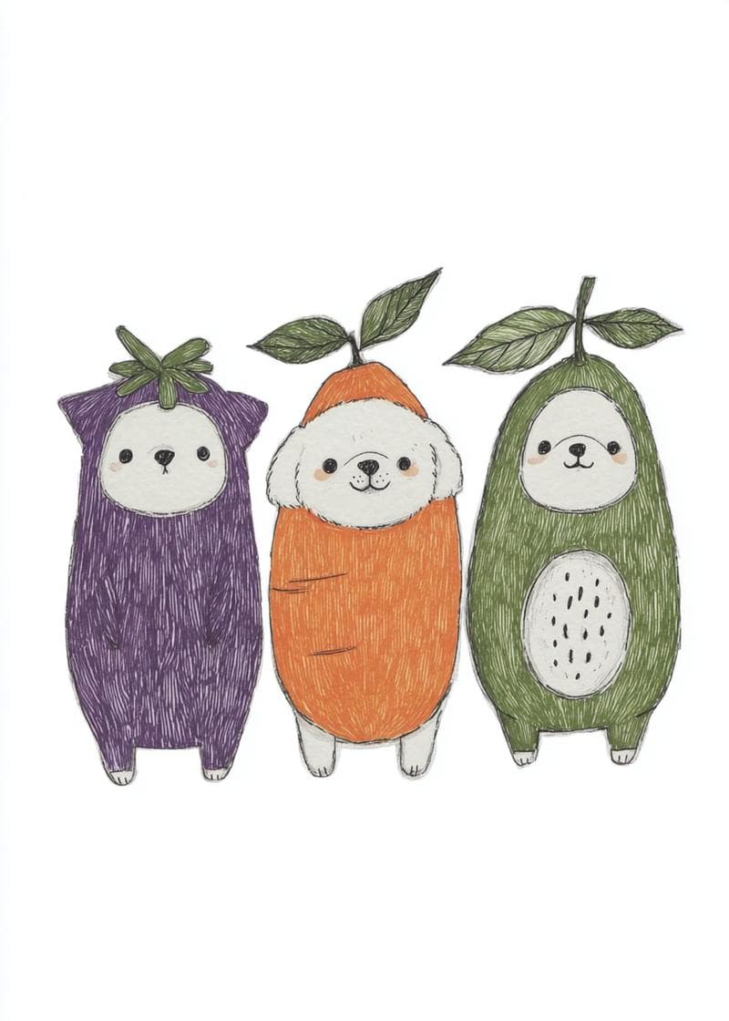 different vegetable animals card