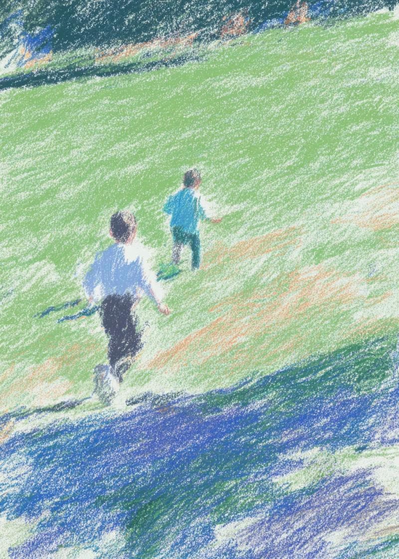 illustration of two people running together card